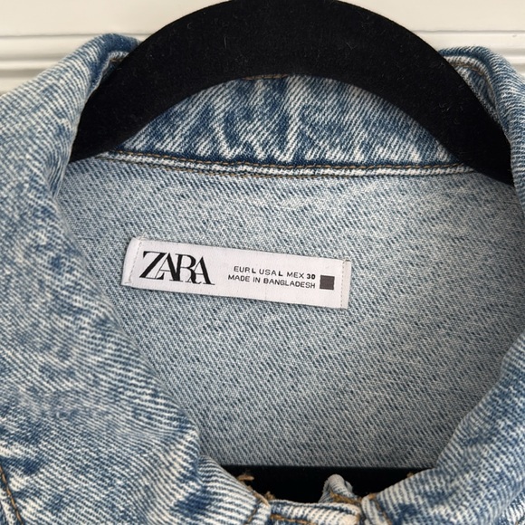 Zara Light Blue Denim Jacket Size Large 100% Cotton - Picture 2 of 8